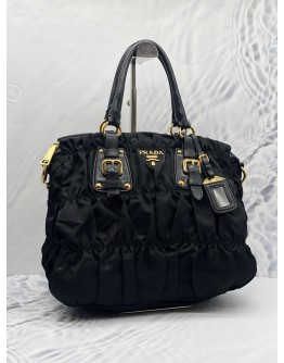 PRADA TESSUTO GAUFRE BLACK TOTE BAG WITH STRAP