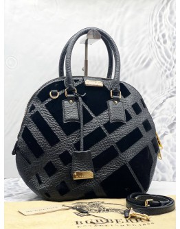 BURBERRY ORCHARD BLACK LEATHER SATCHEL VELOURS BAG