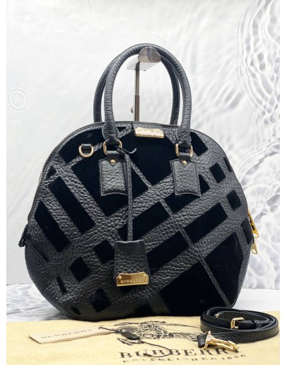 BURBERRY ORCHARD BLACK LEATHER SATCHEL VELOURS BAG