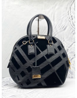 BURBERRY ORCHARD BLACK LEATHER SATCHEL VELOURS BAG