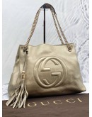 GUCCI GG SOHO PEBBLED LEATHER METALLIC SHOULDER BAG