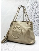 GUCCI GG SOHO PEBBLED LEATHER METALLIC SHOULDER BAG