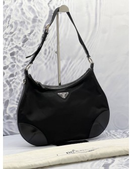 PRADA ZIP NYLON HOBO SHOULDER BAG IN BLACK NYLON 