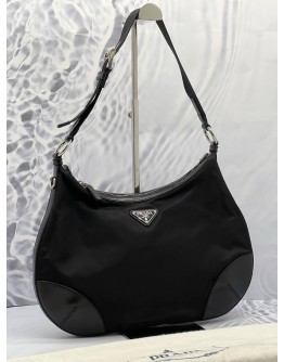 PRADA ZIP NYLON HOBO SHOULDER BAG IN BLACK NYLON 