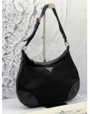 PRADA ZIP NYLON HOBO SHOULDER BAG IN BLACK NYLON 