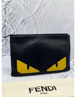 FENDI YELLOW MONSTER EYES ZIPPER SLIM POUCH