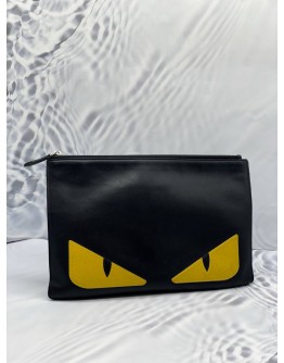 FENDI YELLOW MONSTER EYES ZIPPER SLIM POUCH