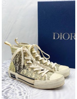 CHRISTIAN DIOR B23 HIGH-TOP SNEAKERS IN WHITE AND GREY DIOR OBLIQUE CANVAS SIZE 41