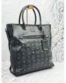 MCM TOTE TOP HANDLE BAG WITH STRAP IN BLACK VISETOS LEATHER