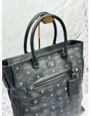 MCM TOTE TOP HANDLE BAG WITH STRAP IN BLACK VISETOS LEATHER