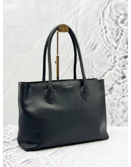 FURLA TOTE SHOULDER BAG IN BLACK COWHIDE LEATHER