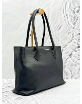 FURLA TOTE SHOULDER BAG IN BLACK COWHIDE LEATHER
