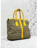 FENDI ZUCCA TOTE TOP HANDLE BAG WITH STRAP IN BROWN BEIGE CANVAS AND YELLOW CALFSKIN LEATHER