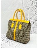 FENDI ZUCCA TOTE TOP HANDLE BAG WITH STRAP IN BROWN BEIGE CANVAS AND YELLOW CALFSKIN LEATHER