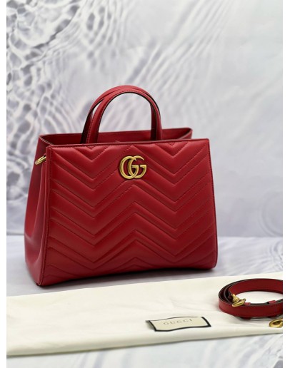 (LIKE NEW) GUCCI RED QUILTED MARMONT TOTE BAG 