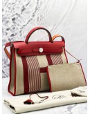 (LIKE NEW) 2019 HERMES TOILE AND VACHE HUNTER H VIBRATION HERBAG 31 