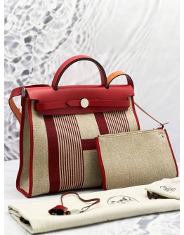 (LIKE NEW) 2019 HERMES TOILE AND VACHE HUNTER H VIBRATION HERBAG 31 