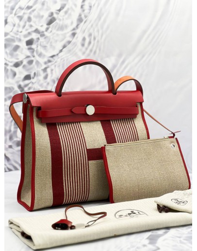 (LIKE NEW) 2019 HERMES TOILE AND VACHE HUNTER H VIBRATION HERBAG 31 