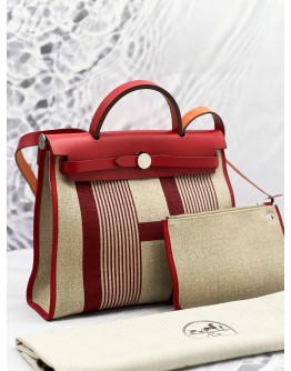 (LIKE NEW) 2019 HERMES TOILE AND VACHE HUNTER H VIBRATION HERBAG 31 
