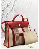 (LIKE NEW) 2019 HERMES TOILE AND VACHE HUNTER H VIBRATION HERBAG 31 