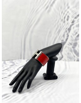 HERMES CLIC CLAC H NARROW BRACELET IN RED WITH SILVER HARDWARE