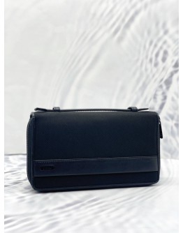 (LIKE NEW) TUMI BLACK LEATHER AND CANVAS LARGE ZIP AROUND TRAVEL WALLET 