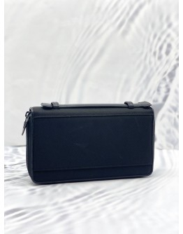 (LIKE NEW) TUMI BLACK LEATHER AND CANVAS LARGE ZIP AROUND TRAVEL WALLET 