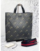 (UNUSED) GUCCI GREY/BLACK GG SUPREME CANVAS TIGER PRINTED TOTE BAG WITH STRAP