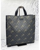 (UNUSED) GUCCI GREY/BLACK GG SUPREME CANVAS TIGER PRINTED TOTE BAG WITH STRAP