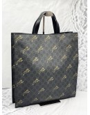 (UNUSED) GUCCI GREY/BLACK GG SUPREME CANVAS TIGER PRINTED TOTE BAG WITH STRAP