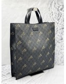 (UNUSED) GUCCI GREY/BLACK GG SUPREME CANVAS TIGER PRINTED TOTE BAG WITH STRAP