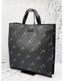 (UNUSED) GUCCI GREY/BLACK GG SUPREME CANVAS TIGER PRINTED TOTE BAG WITH STRAP
