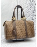 (LIKE NEW) FENDI ZUCCHINO BROWN COATED CANVAS MEDIUM FOREVER BAULETTO BOSTON BAG