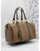 (LIKE NEW) FENDI ZUCCHINO BROWN COATED CANVAS MEDIUM FOREVER BAULETTO BOSTON BAG
