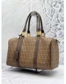 (LIKE NEW) FENDI ZUCCHINO BROWN COATED CANVAS MEDIUM FOREVER BAULETTO BOSTON BAG