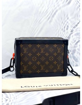 (LIKE NEW) LOUIS VUITTON SOFT TRUNK CROSSBODY BAG IN BROWN MONOGRAM CANVAS AND BLACK COWHIDE LEATHER 