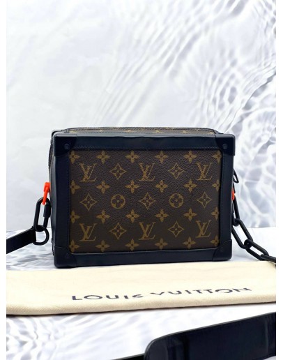 (LIKE NEW) LOUIS VUITTON SOFT TRUNK CROSSBODY BAG IN BROWN MONOGRAM CANVAS AND BLACK COWHIDE LEATHER 