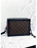 (LIKE NEW) LOUIS VUITTON SOFT TRUNK CROSSBODY BAG IN BROWN MONOGRAM CANVAS AND BLACK COWHIDE LEATHER 