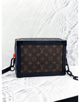 (LIKE NEW) LOUIS VUITTON SOFT TRUNK CROSSBODY BAG IN BROWN MONOGRAM CANVAS AND BLACK COWHIDE LEATHER 