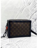 (LIKE NEW) LOUIS VUITTON SOFT TRUNK CROSSBODY BAG IN BROWN MONOGRAM CANVAS AND BLACK COWHIDE LEATHER 