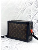 (LIKE NEW) LOUIS VUITTON SOFT TRUNK CROSSBODY BAG IN BROWN MONOGRAM CANVAS AND BLACK COWHIDE LEATHER 
