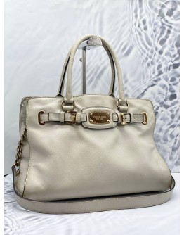 MICHAEL KORS HAMILTON WHITE LEATHER HANDBAG WITH STRAP