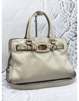 MICHAEL KORS HAMILTON WHITE LEATHER HANDBAG WITH STRAP
