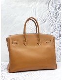 2009 HERMES BIRKIN 35 TOP HANDLE BAG IN GOLD EPSOM LEATHER -FULL SET-
