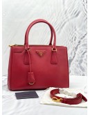 (LIKE NEW) PRADA BN1801 MEDIUM GALLERIA IN RED SAFFIANO LUX LEATHER HANDLE ZIPPED BAG WITH ADJUSTABLE STRAP