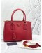 (LIKE NEW) PRADA BN1801 MEDIUM GALLERIA IN RED SAFFIANO LUX LEATHER HANDLE ZIPPED BAG WITH ADJUSTABLE STRAP