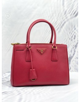 (LIKE NEW) PRADA BN1801 MEDIUM GALLERIA IN RED SAFFIANO LUX LEATHER HANDLE ZIPPED BAG WITH ADJUSTABLE STRAP