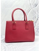 (LIKE NEW) PRADA BN1801 MEDIUM GALLERIA IN RED SAFFIANO LUX LEATHER HANDLE ZIPPED BAG WITH ADJUSTABLE STRAP