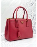 (LIKE NEW) PRADA BN1801 MEDIUM GALLERIA IN RED SAFFIANO LUX LEATHER HANDLE ZIPPED BAG WITH ADJUSTABLE STRAP