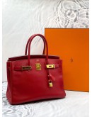 (LIKE NEW) 2014 HERMES BIRKIN 30 TOP HANDLE BAG IN ROUGE CASAQUE TOGO LEATHER -FULL SET-